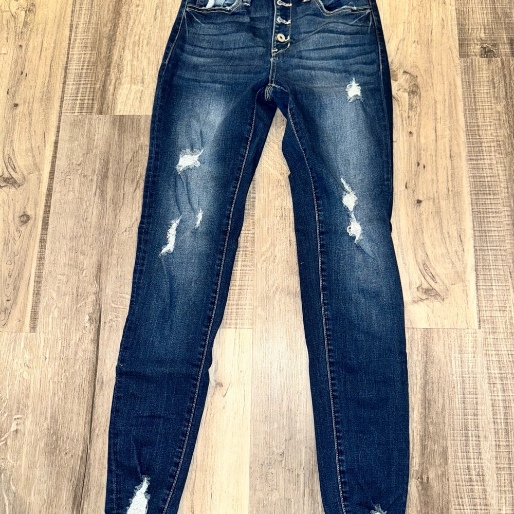 Womens KanCan Distressed Denim Blue Jeans Size 5/26 Button Fly